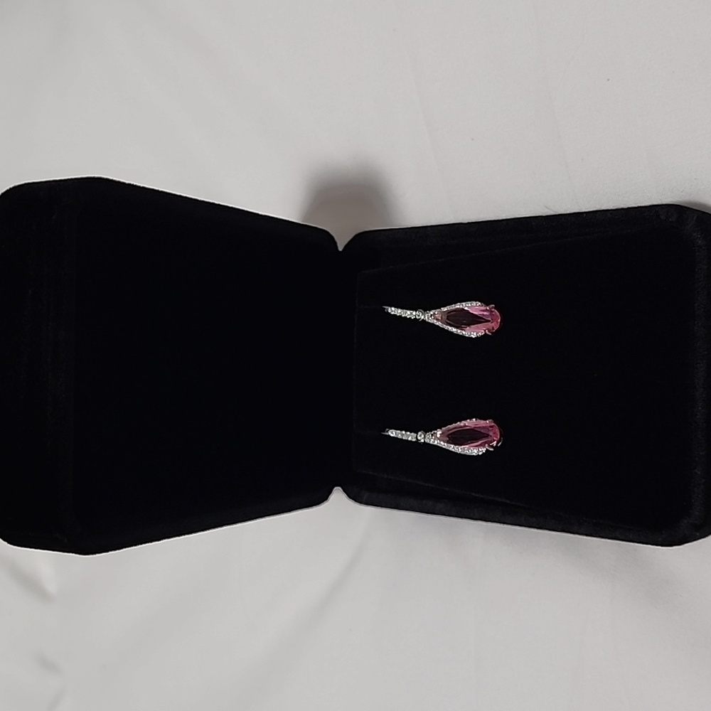 Beautiful bling pink and CZ drop earrings